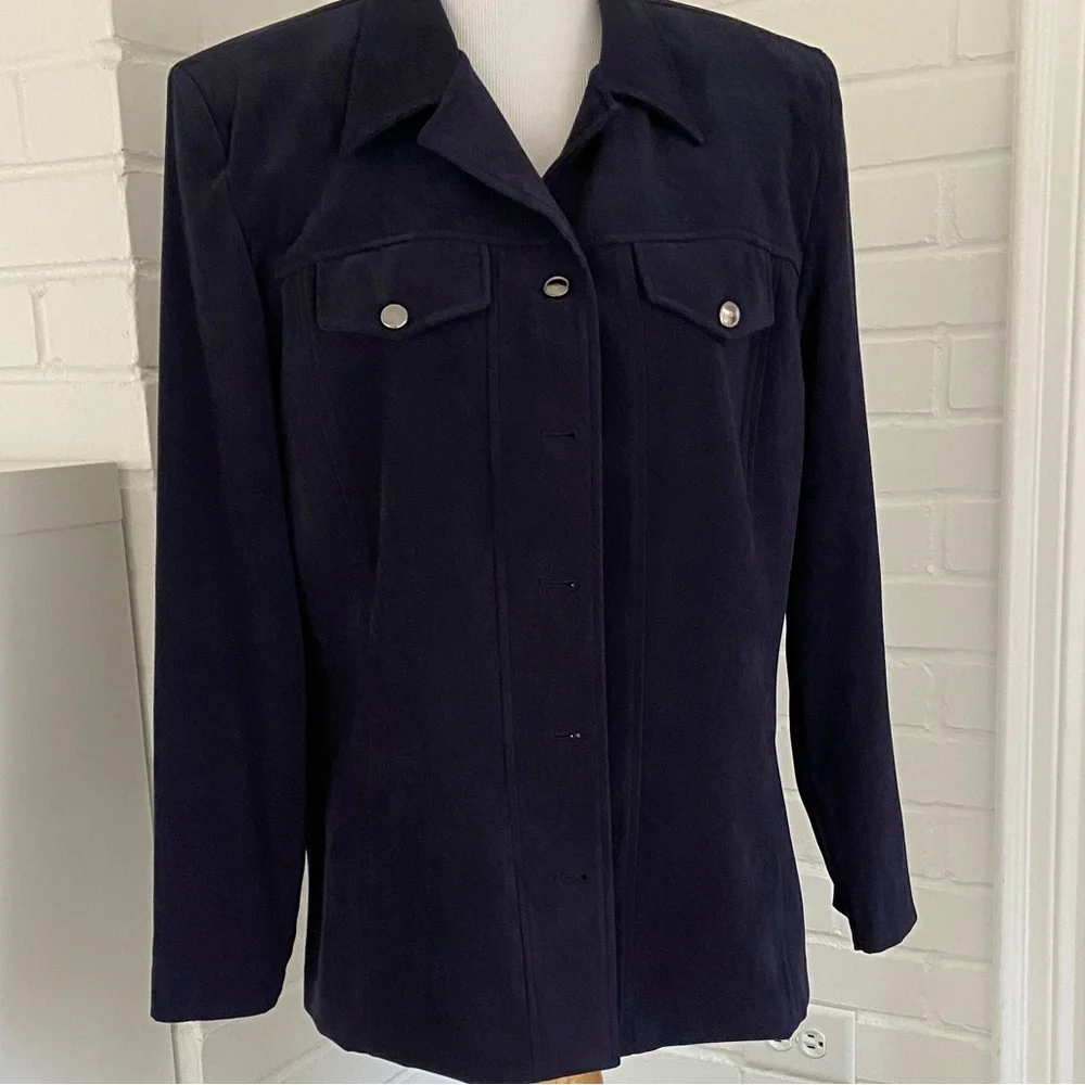 Women's Navy Blue Faux Ultra Suede Oversized Shirt Size 14 - Picture 1 of 7
